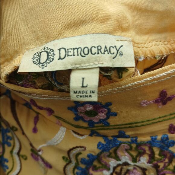 Democracy Embroidered Off the Shoulder Boho Peasant Blouse TanSize Large NWT - Picture 3 of 12